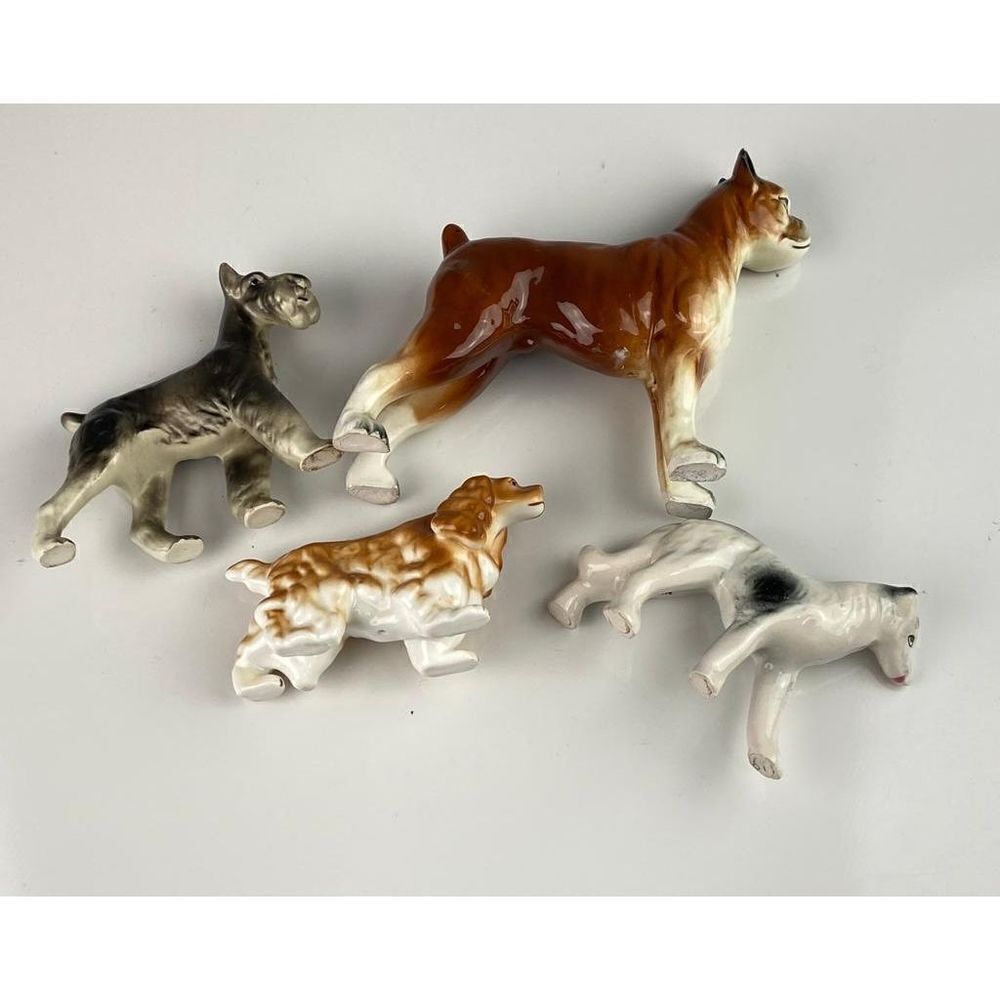 Vtg Dog Assortment Figurines (4) Border Collie Boxer Cocker Spaniel Schnauzer BU - Picture 5 of 12